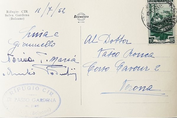 Cartolina Rifugio CIR Selva Gardena - Bolzano - 1952