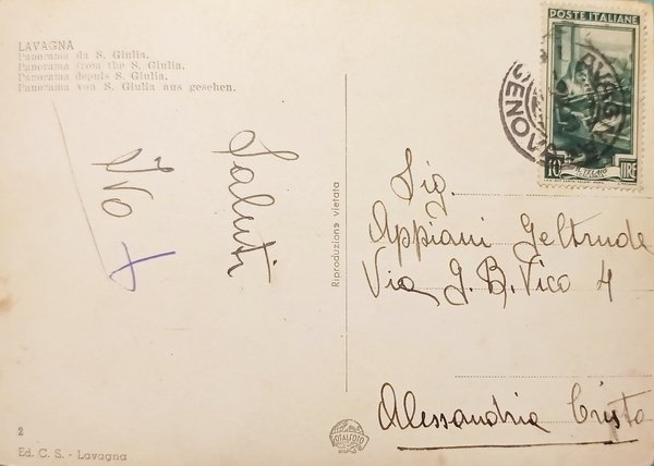Cartolina - Lavagna - Panorama da S. Giulia - 1952
