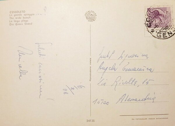 Cartolina - Cogoleto - La Grande Spiaggia - 1968