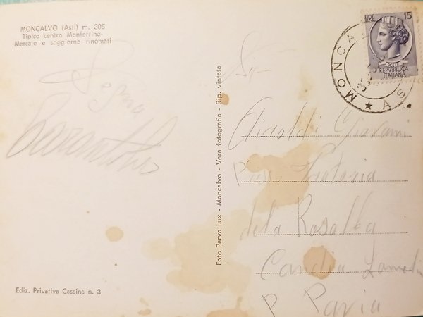 Cartolina - Moncalvo - Borgo stazione - 1954