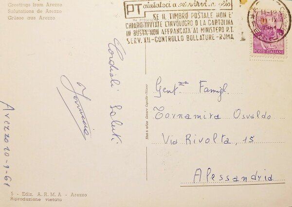 Cartolina - Saluti da Arezzo - 1961