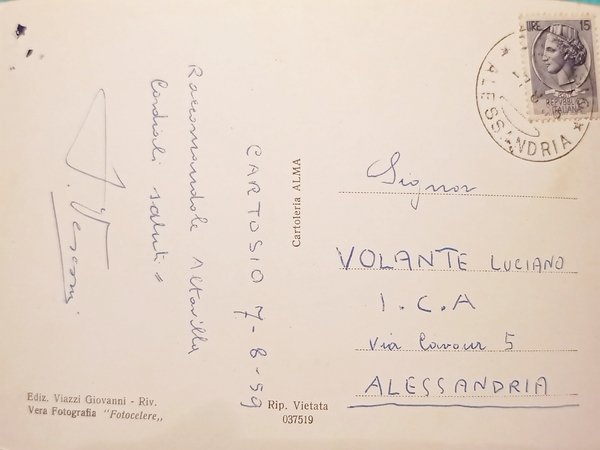 Cartolina - Cartosio - Piazza Italia - 1959