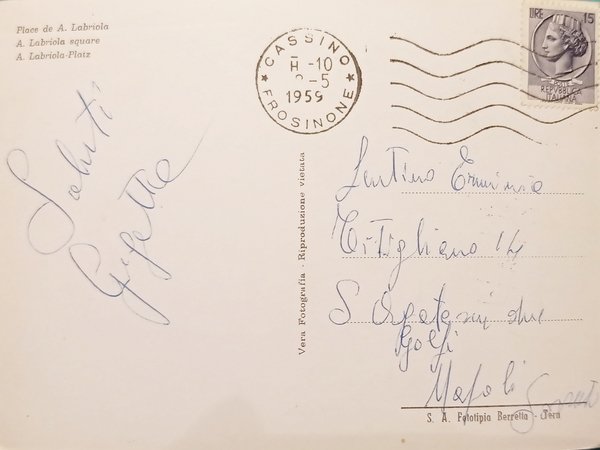 Cartolina - Cassino - Piazza A. Labriola - 1959