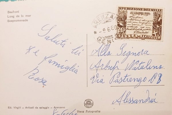 Cartolina - Arenzano - Passeggiata a mare - 1960