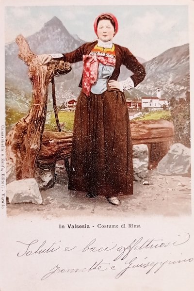 Cartolina - In Valsesia - Costume di Rima - 1904