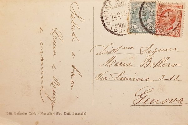 Cartolina - Moncalieri - Castelvecchio - Collina Levante - 1922