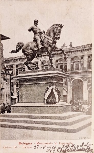 Cartolina - Bologna - Monumento V. Emanuele - 1904
