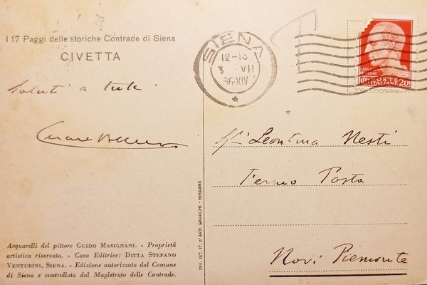 Cartolina - Paggi delle Storiche Contrade di Siena - Civetta …