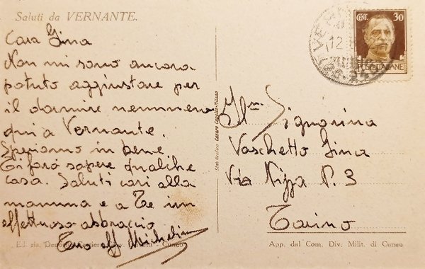 Cartolina - Valle Vermenagna - Vernante - Panorama - 1942