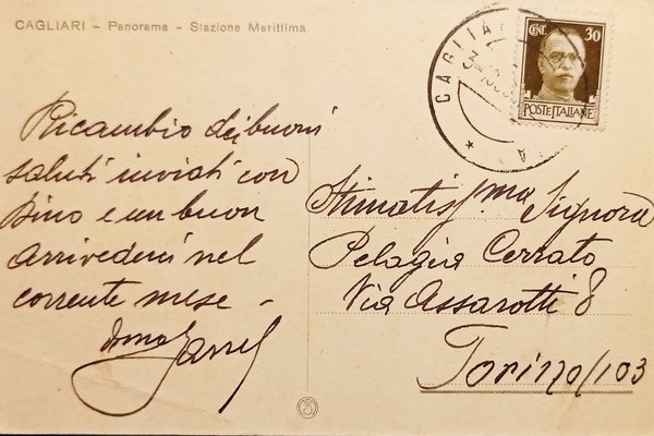 Cartolina - Cagliari - Panorama - Stazione Marittima - 1937