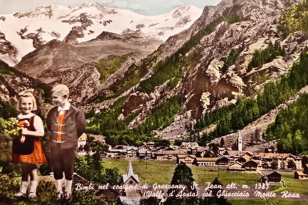 Cartolina - Bimbi nel costume di Gressoney St. Jean ( …