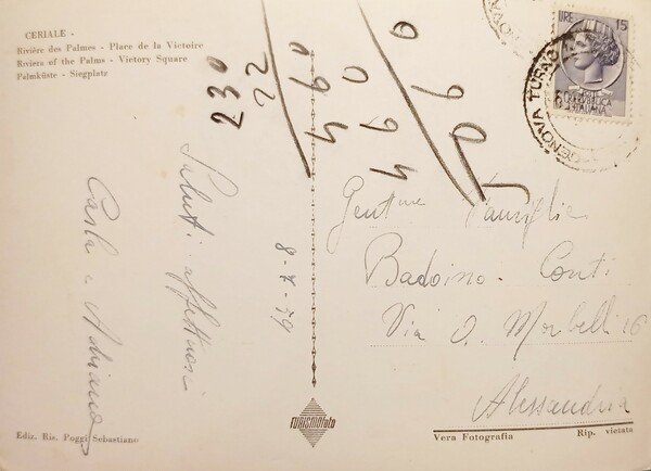 Cartolina - Riviera delle Palme - Ceriale - Piazza Vittoria …