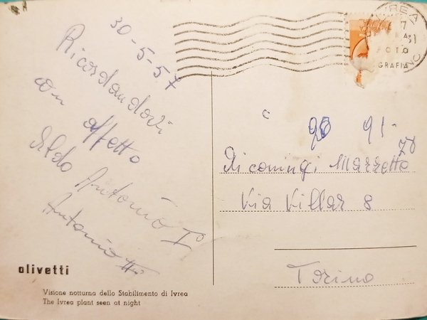 Cartolina - Olivetti - Visione notturna dello Stabilimento di Ivrea …