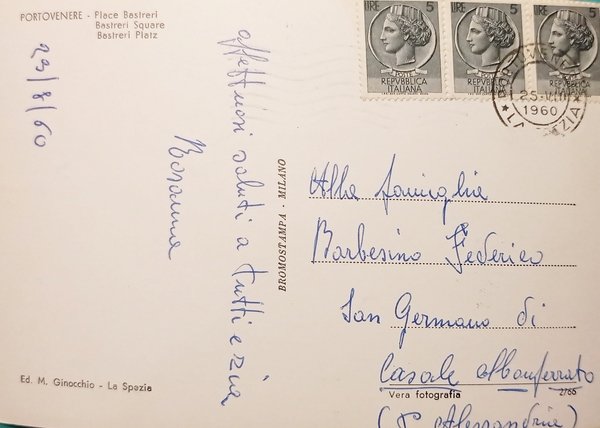 Cartolina - Portovenere - Piazza Bastreri - 1960