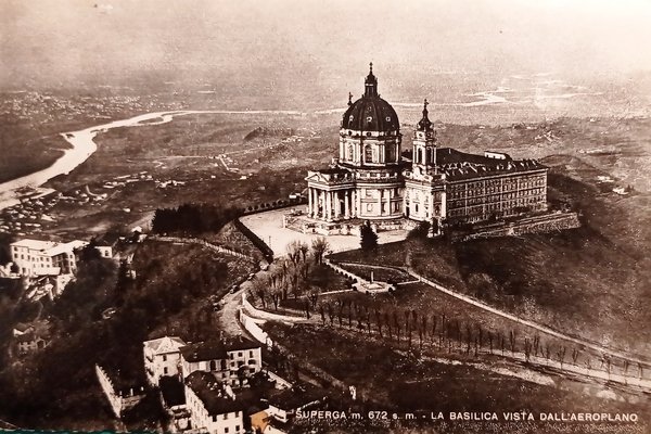 Cartolina - Superga - La Basilica vista dall'Aeroplano - 1950