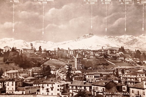 Cartolina - Biella - Panorama e Alpi Biellesi - 1951
