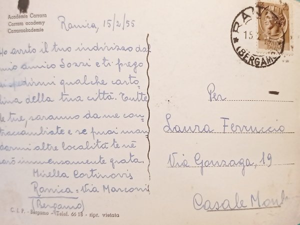 Cartolina - Bergamo - Accademia Carrara - 1955