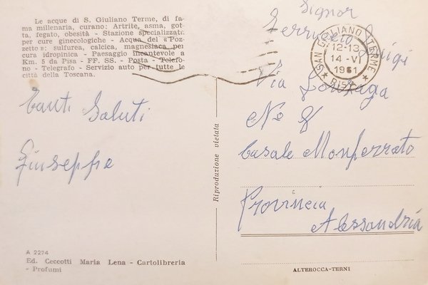 Cartolina - S. Giuliano Terme ( Pisa ) - Stabilimento …