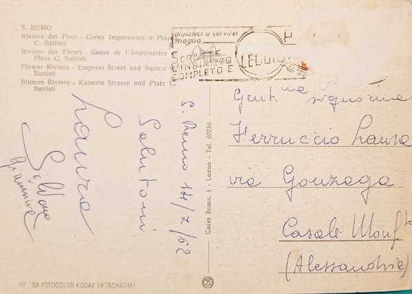 Cartolina - Sanremo - Corso Imperatrice e Piazza C. Battisti …