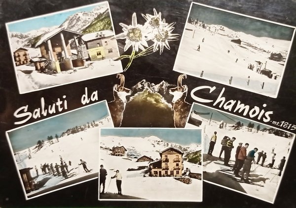 Cartolina - Saluti da Chamois - Vedute diverse - 1961