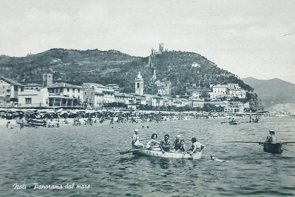 Cartolina - Noli - Panorama dal mare - 1954