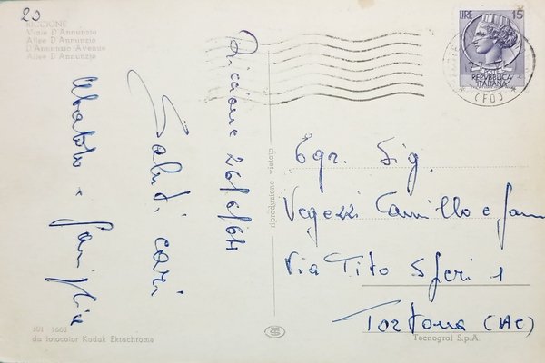 Cartolina - Riccione - Viale D'Annunzio - 1964