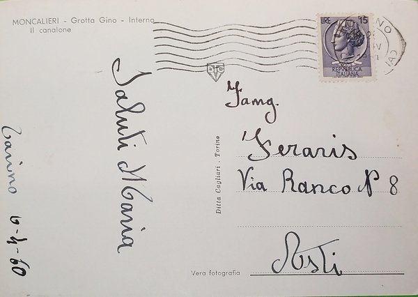 Cartolina - Moncalieri - Grotta Gino - 1960