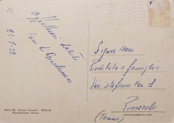 Cartolina - Bellaria - Lungomare e spiaggia - 1958