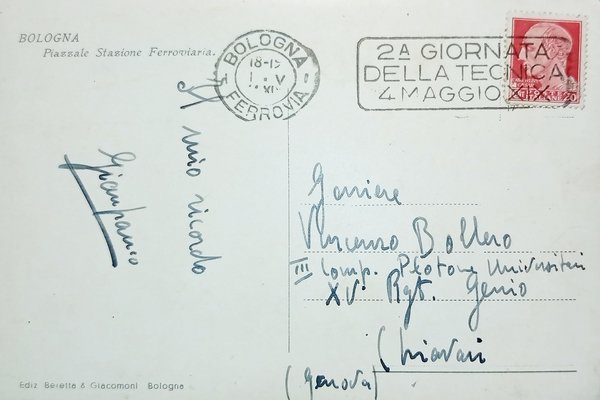 Cartolina - Bologna - Piazzale Stazione Ferroviaria - 1939