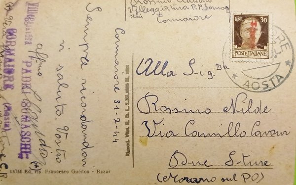 Cartolina - Courmayeur - Frazione Dolonne - 1944