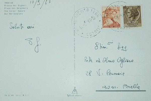 Cartolina - Treviso - Piazza dei Signori - 1967