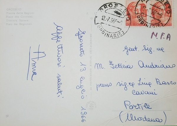 Cartolina - Grosseto - Piazza delle Regioni - 1966