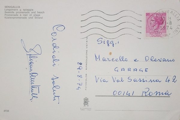 Cartolina - Senigallia - Lungomare e spiaggia - 1974