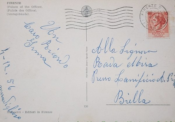 Cartolina - Firenze - Gli Uffizi - 1956