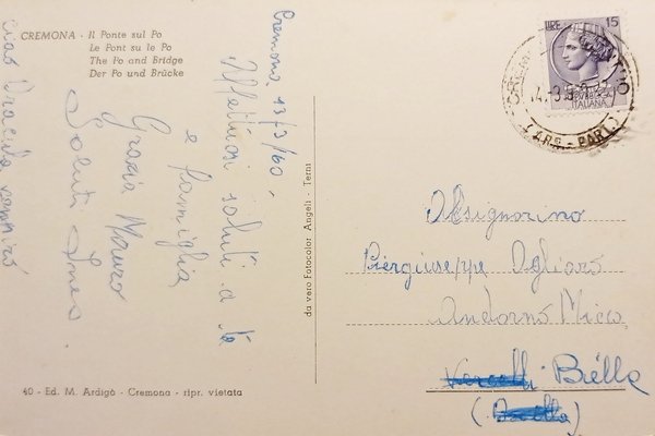 Cartolina - Cremona - Il Ponte aul Po - 1960