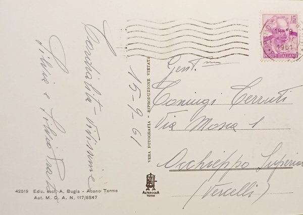 Cartolina - Abano Terme - Via Pietro d'Abano - 1961