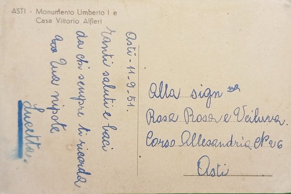 Cartolina - Asti - Monumento Umberto I e Casa Vittorio …