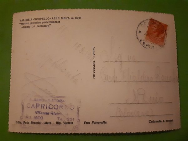 Cartolina - Valsesia - Scopello - Alpe Mera - 1958