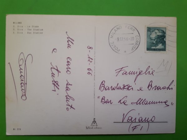 Cartolina - Milano - Stadio di S. Siro - 1966