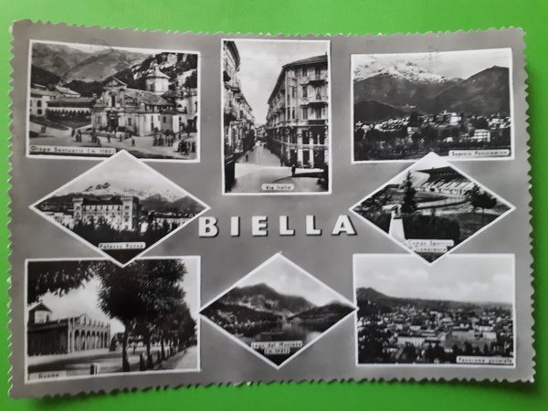 Cartolina - Biella - varie vedute - 1956