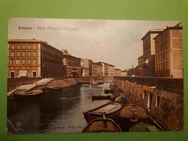 Cartolina - Livorno - Scali Massimo d'Azeglio - 1915