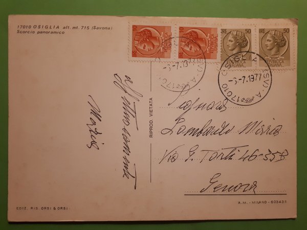 Cartolina - Osiglia - Scorcio panoramico - 1977
