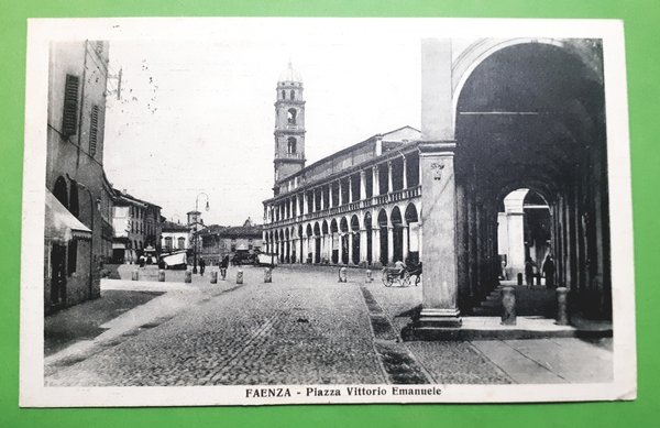 Cartolina - Faenza - Piazza Vittorio Emanuele - 1914