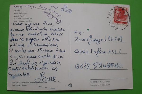 Cartolina - Latina - Vista dall'aereo - 1968