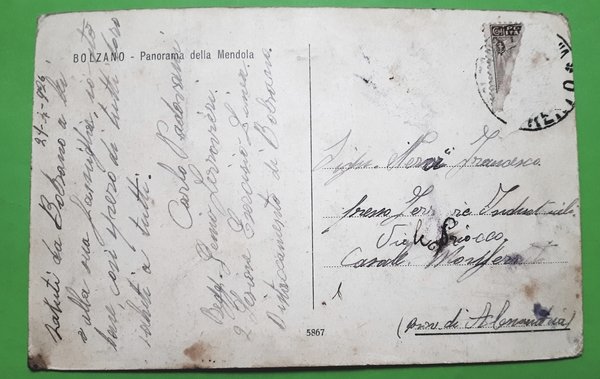 Cartolina - Bolzano - Panorama della Mendola - 1926