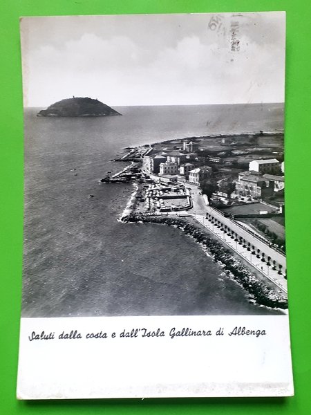 Cartolina - Saluti dalla costa e dall'Isola Gallinara di Albenga …