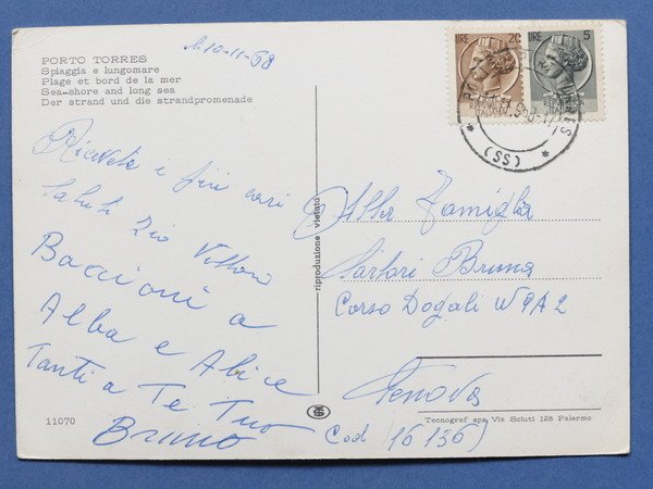 Cartolina Porto Torres - Spiaggia e lungomare - 1968