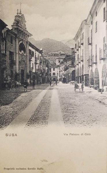 Cartolina - Susa - Via Palazzo di Città - 1900 …