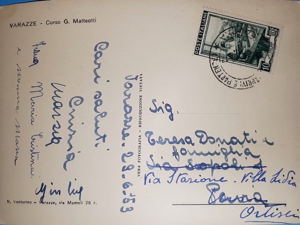 Cartolina - Varazze - Corso G. Matteotti - 1953