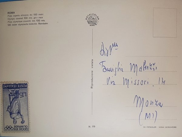 Cartolina - Roma - Pista coperta olimpica dei 100 metri …
